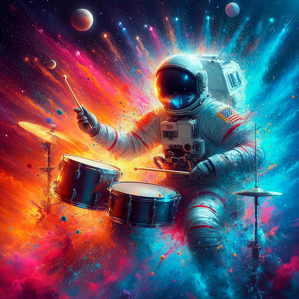 Astronaut Playing Drums In Space