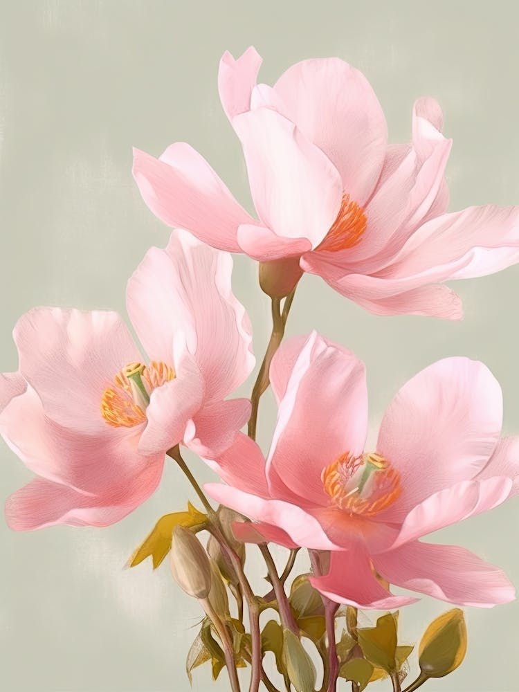 Magnolia Flowers Acrylic Painting In Pastel Colours 1