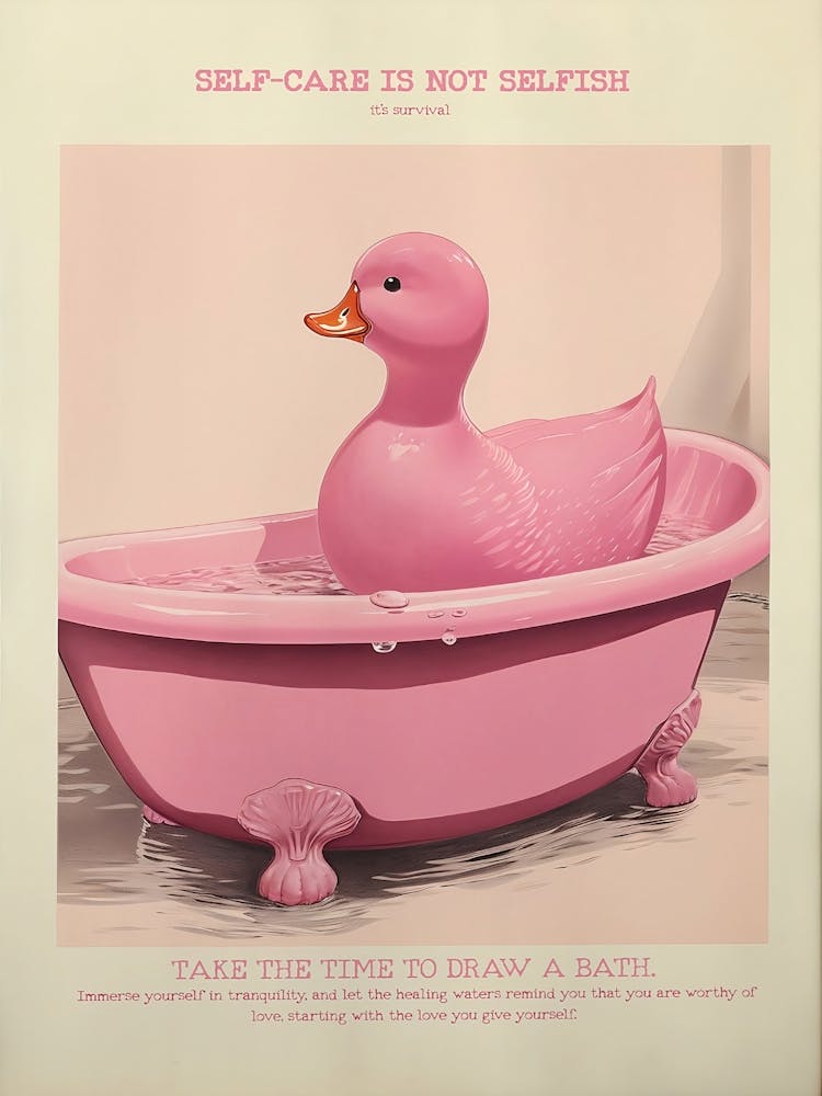 Selbstfürsorge Wandkunst Rosa Ente In Einer Wanne Druck Für Badezimmerkunst Mental Health Druck Niedliche Badezimmerdeko Inspirierende Zitatkunst