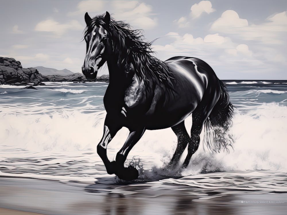 A Horse Oil Painting In Kaanapali Beach Hawaii, Usa, Landscape 1