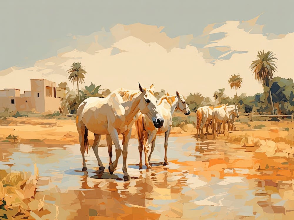 Horses Painting In Rajasthan, India, Landscape 3