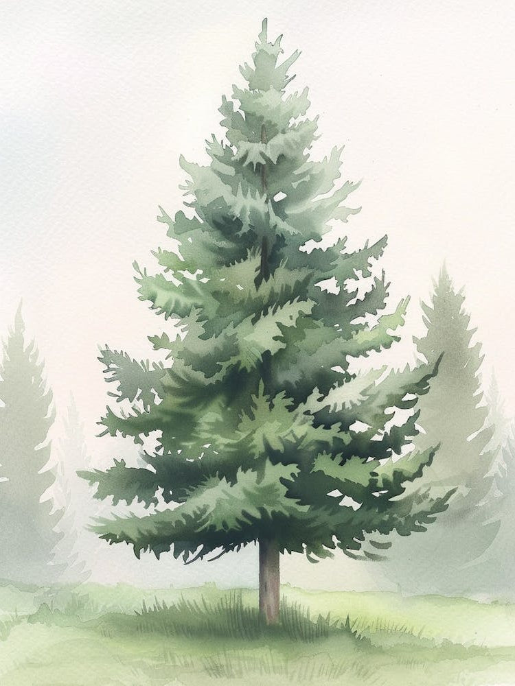 Fir Tree Atmospheric Watercolour Painting 1