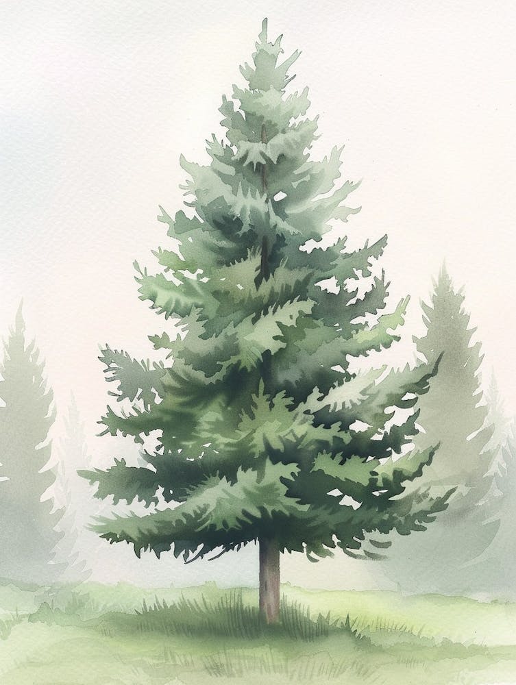 Fir Tree Atmospheric Watercolour Painting 1