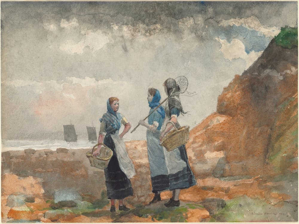 Three Fisher Girls, Tynemouth (1881), Winslow Homer