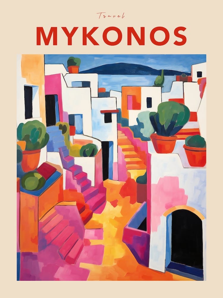 Mykonos Greece 2 Fauvist Travel Poster