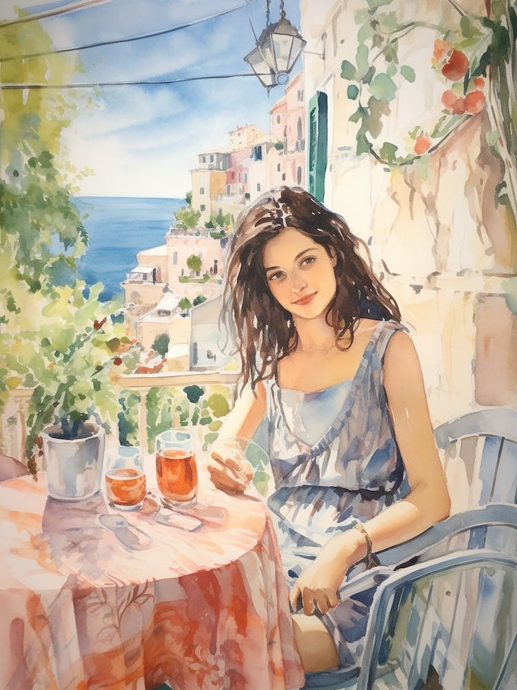 At A Cafe In Dubrovnik Croatia Watercolour