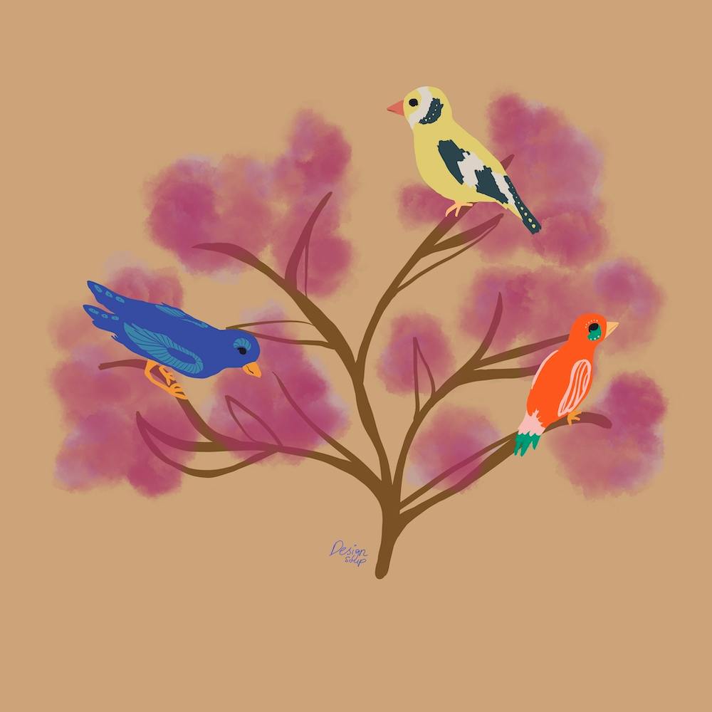 Birds In A Summer Bush