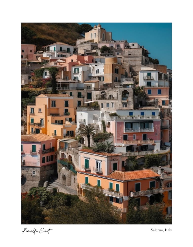 Amalfi Coast, Salerno Italy Pencil Drawing Style 4