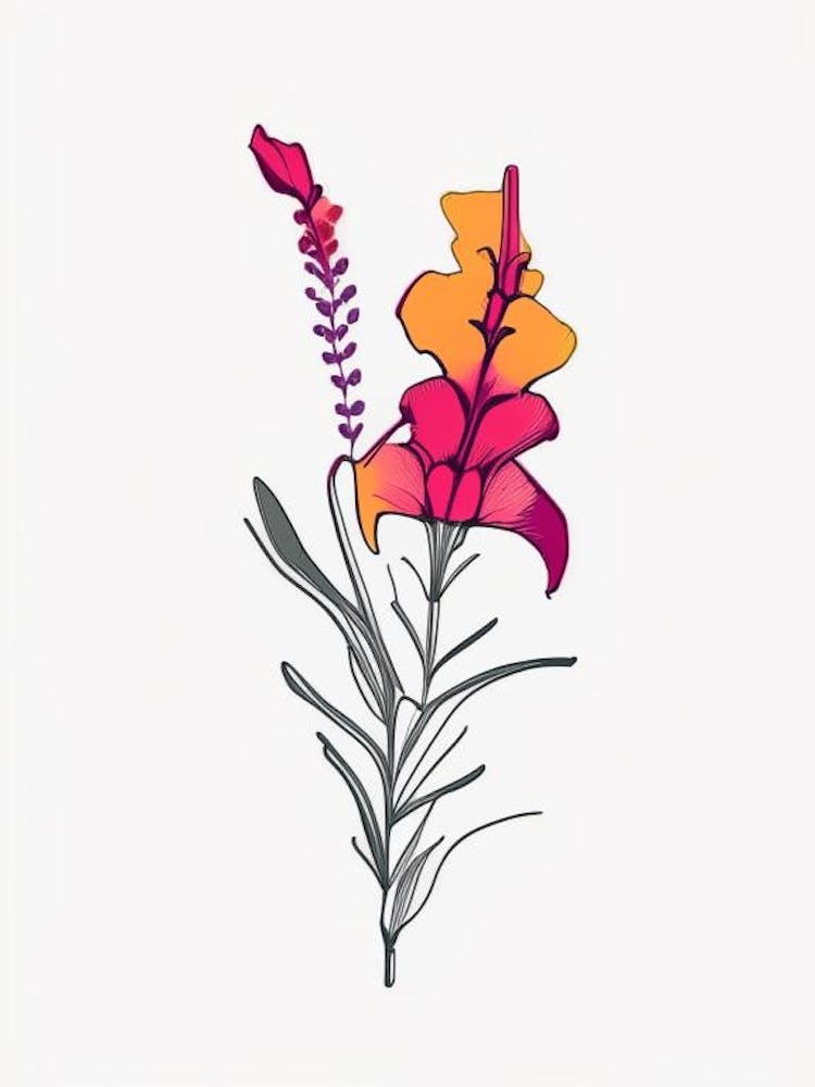 Snapdragon Floral Minimal Line Drawing 4 Flower