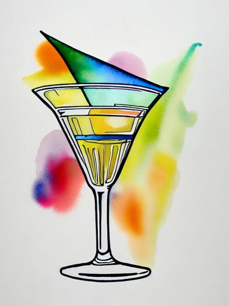MCocktail Poster artini 2 Minimal Line Drawing With Watercolour Cocktail Poster