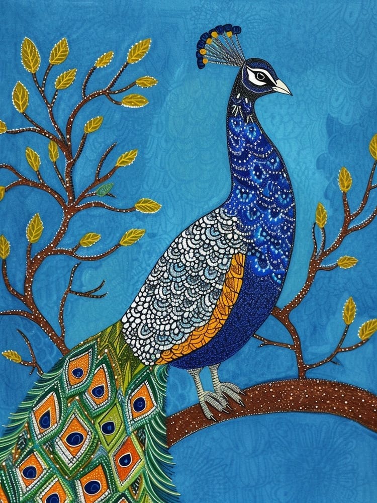 Peacock Geometric Sat On A Tree Branch
