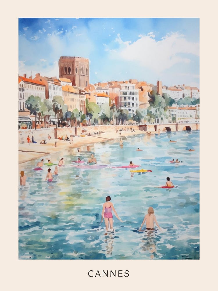 Schwimmen In Cannes Frankreich Aquarell Poster