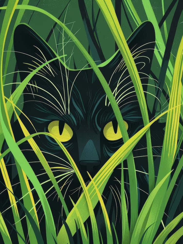 Black Cat In Grass