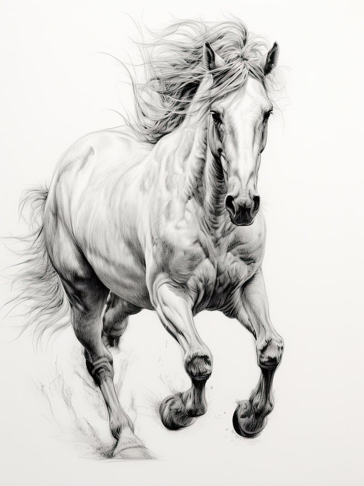 Une Peinture de Cheval Dans le Style de Hachures et Hachures Croisées 2