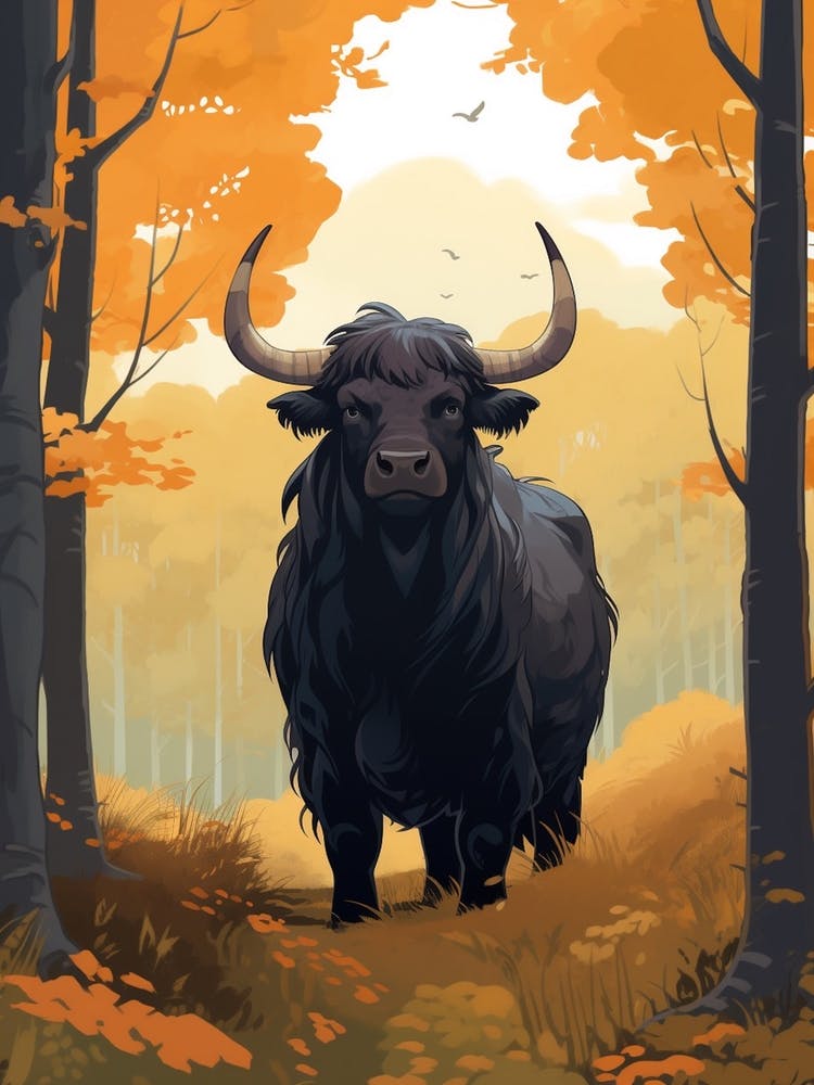 Animated Black Bull In Autumnal Highland Setting 3