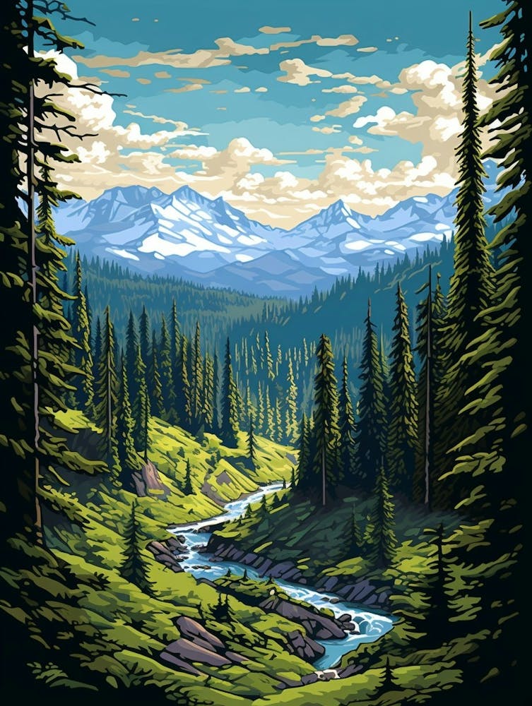 Mount Rainier National Park Retro Pop Art 9