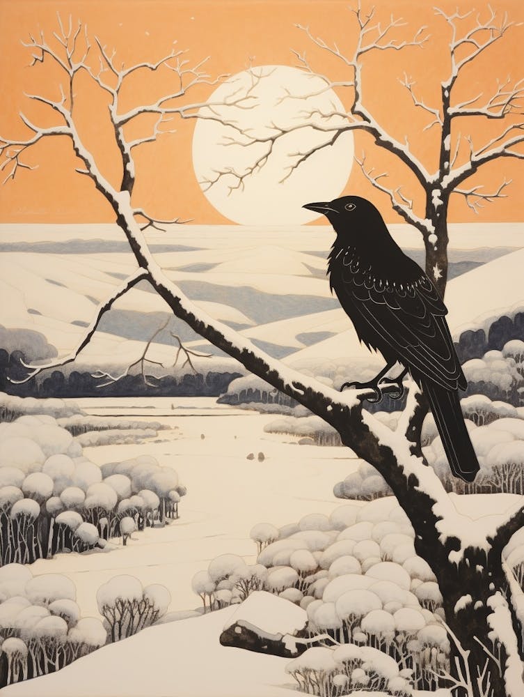 Winter Bird Painting Crow 2