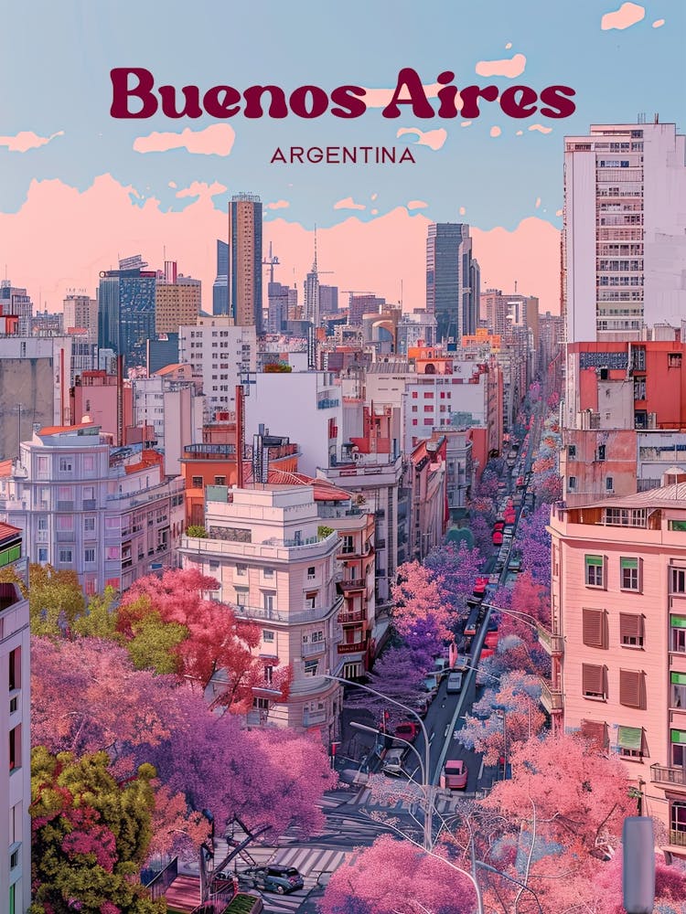 Buenos Aires Argentina Lapacho Trees Digital Travel Art