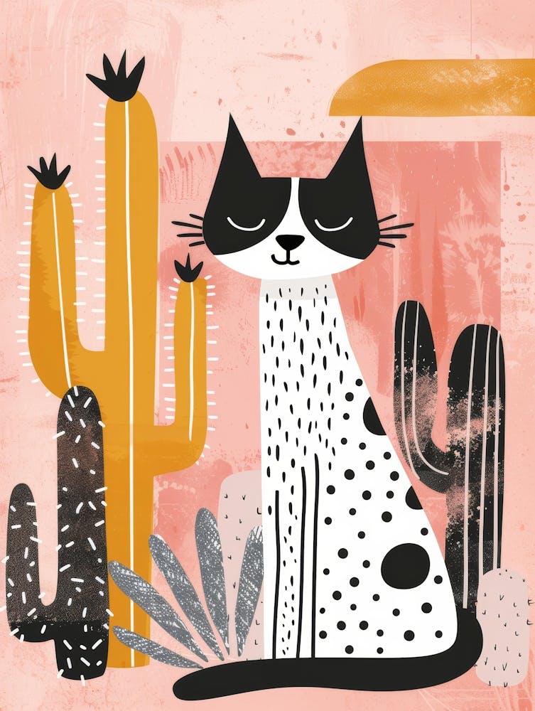 Cat And Cactus Canvas Print 1
