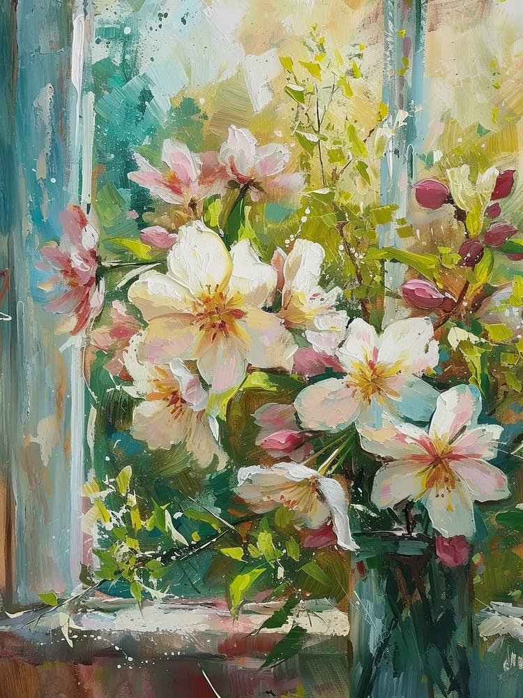 Azalea Flowers On A Cottage Window 1