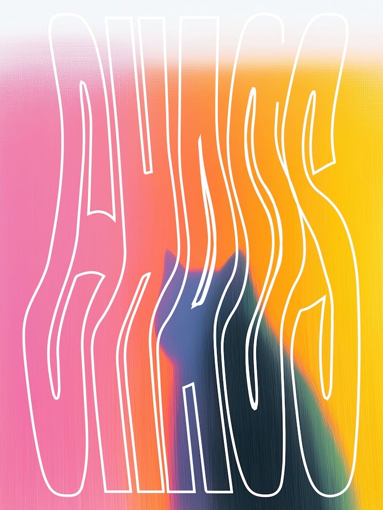 Chaos Cat Gradient Graphic Art Pink