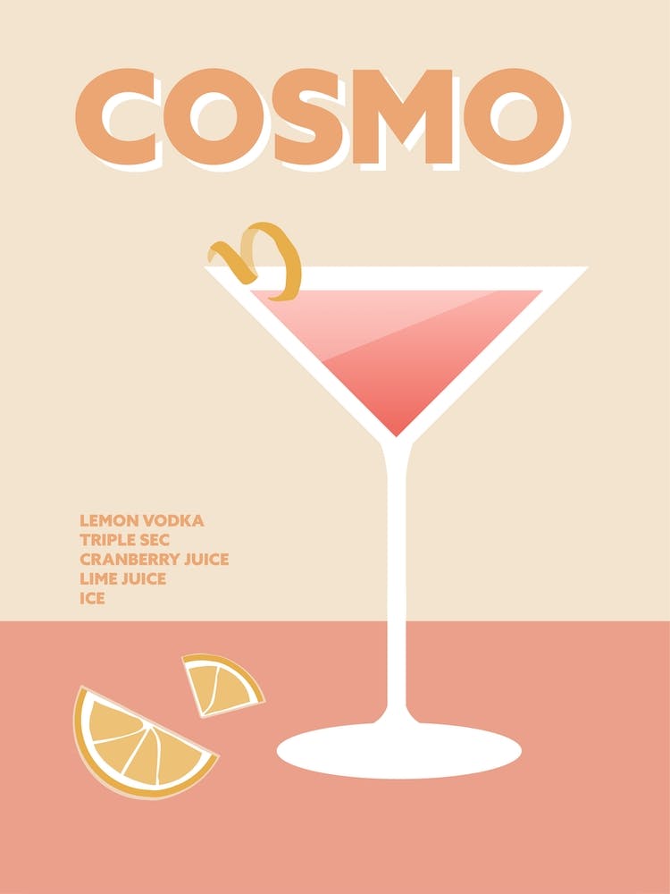 Cosmo Cocktail Pink Colourful Kitchen Bar Wall