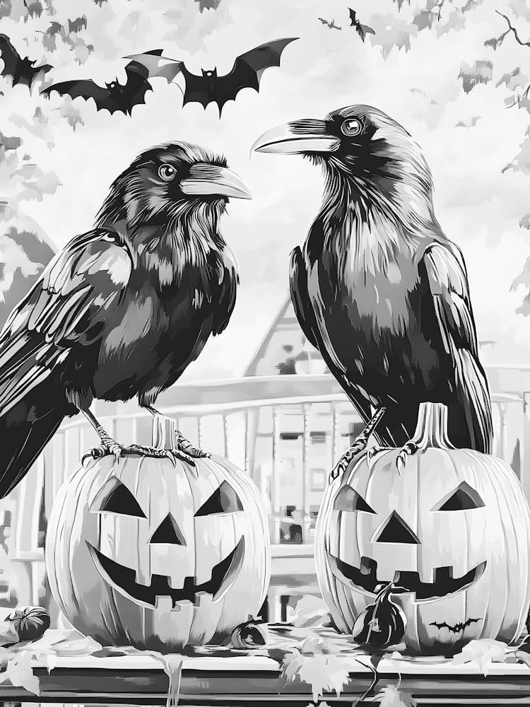 Crows On Pumpkins