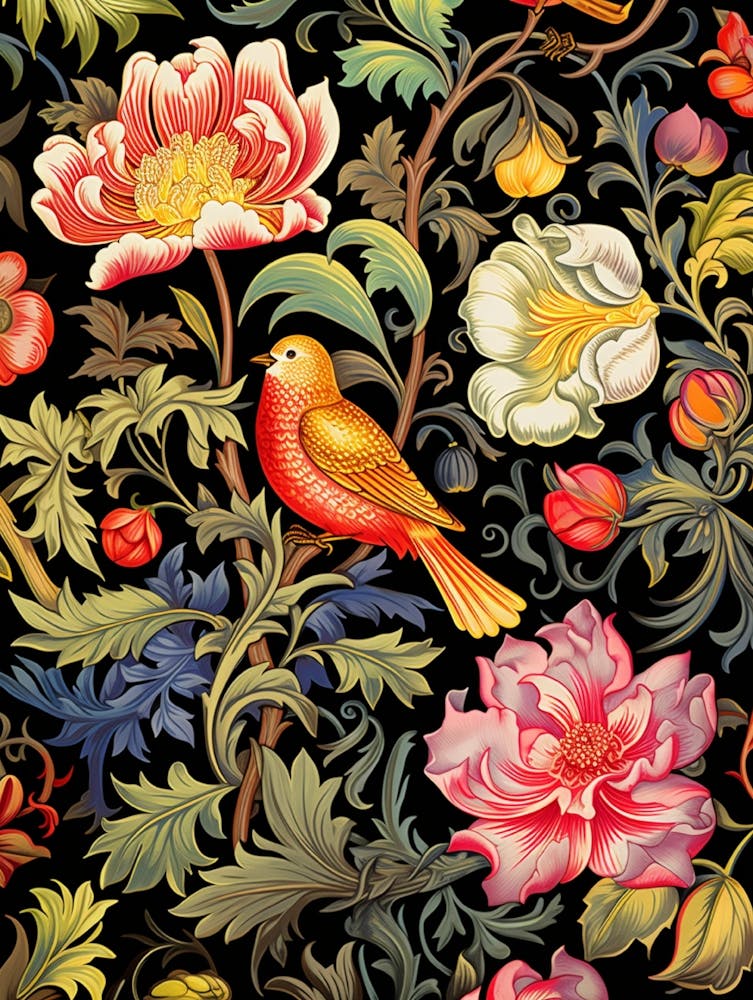 Blumenmuster mit Vögeln und Blumen