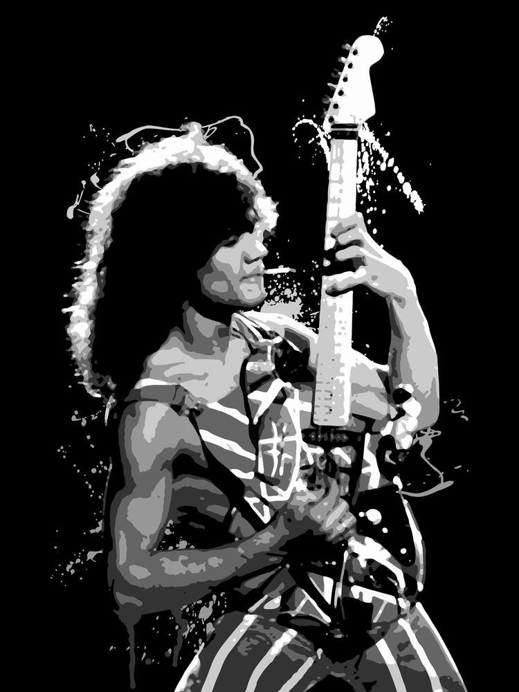 Eddie Van Halen Rock Guitarist Legend in Grayscale