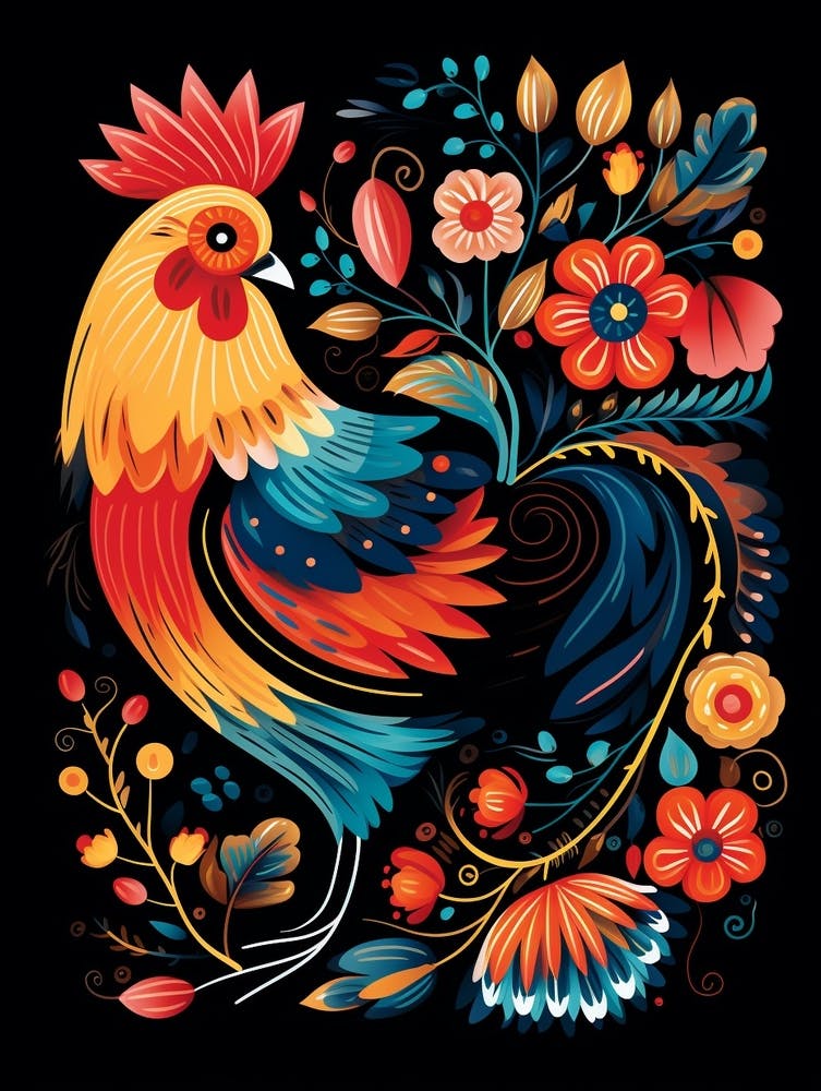 Folk Bird Illustration Chicken 5