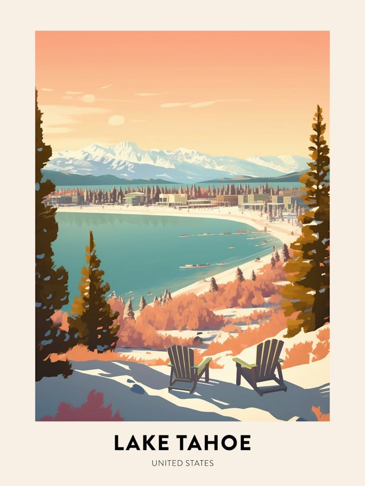 Vintage Winter Travel Poster Lake Tahoe Usa 1