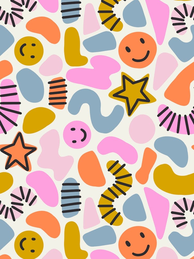 Happy Smiles and Abstract Shapes Multicolor Collage