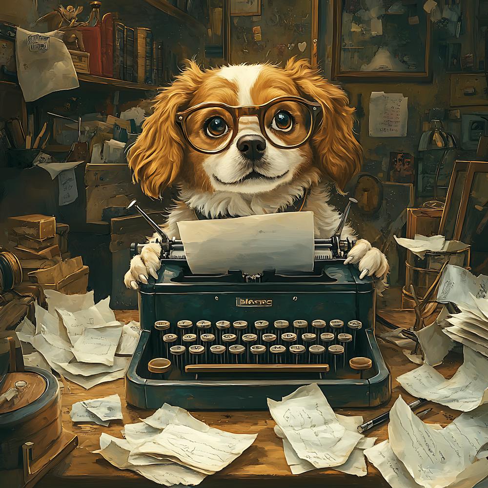 Funny Dog Writer Vintage Art Background 10