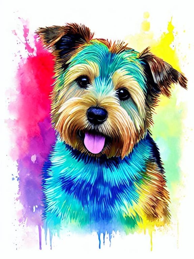 Norwich Terrier Rainbow Oil Painting Dog
