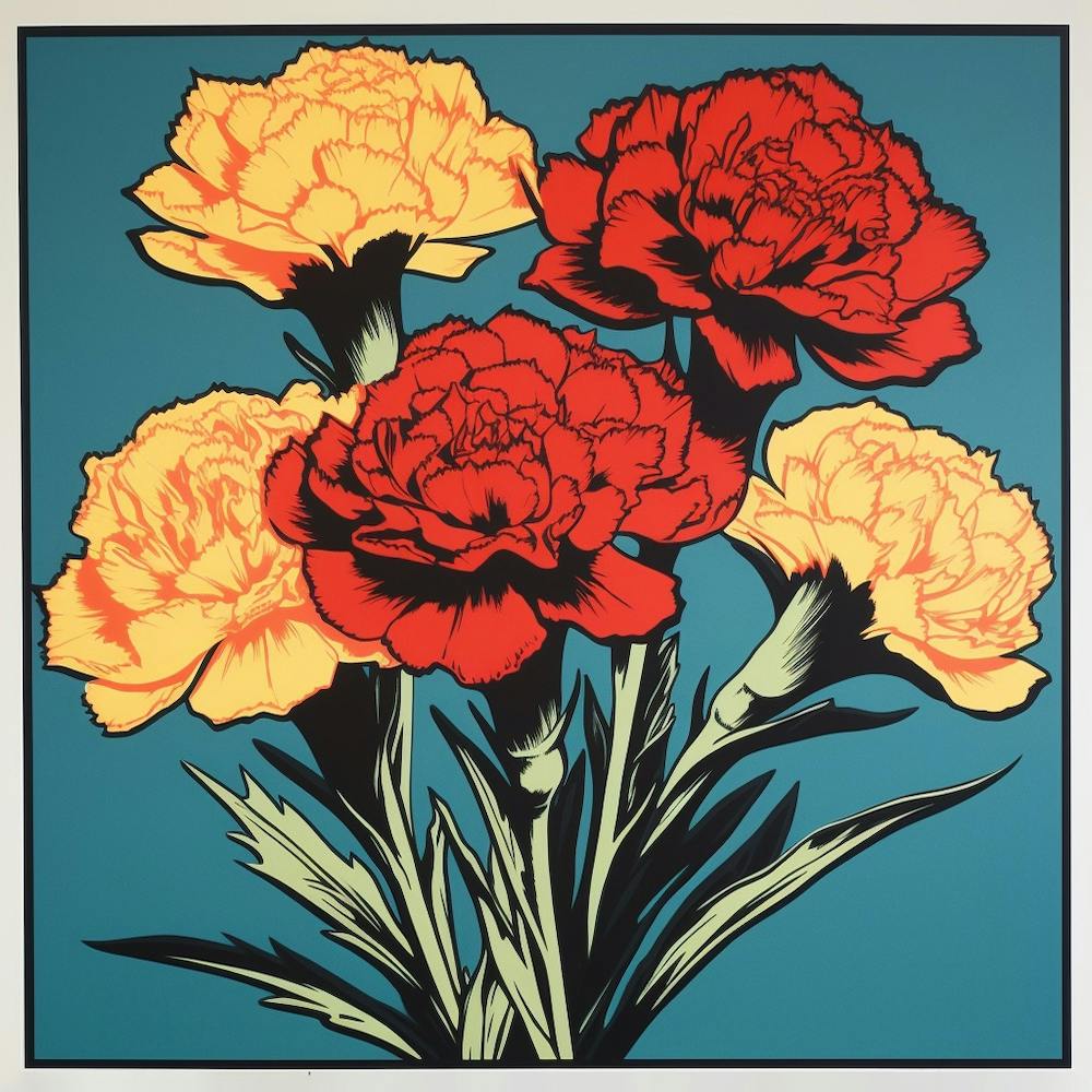 Carnation Dianthus 3 Pop Art Illustration Square
