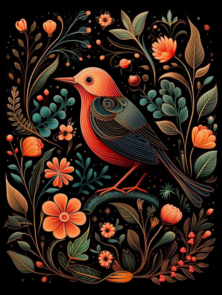 Folk Bird Illustration European Robin 4