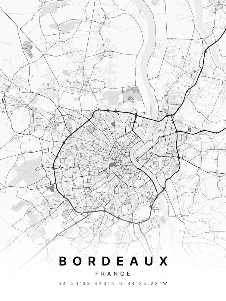 Bordeaux France White Map