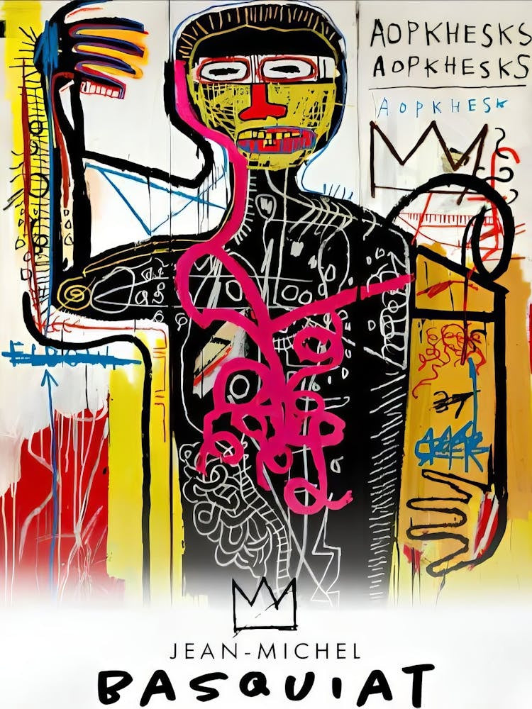 Basquiat Print Jean Michel Basquiat Poster Versus Medici Exhibition Poster Blue Wall Art Maximalist Print Expressionist Print Men Wall Art