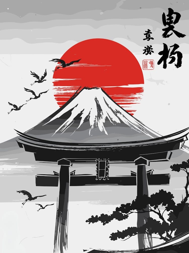 Soleil Rouge Mont Fuji Japonais
