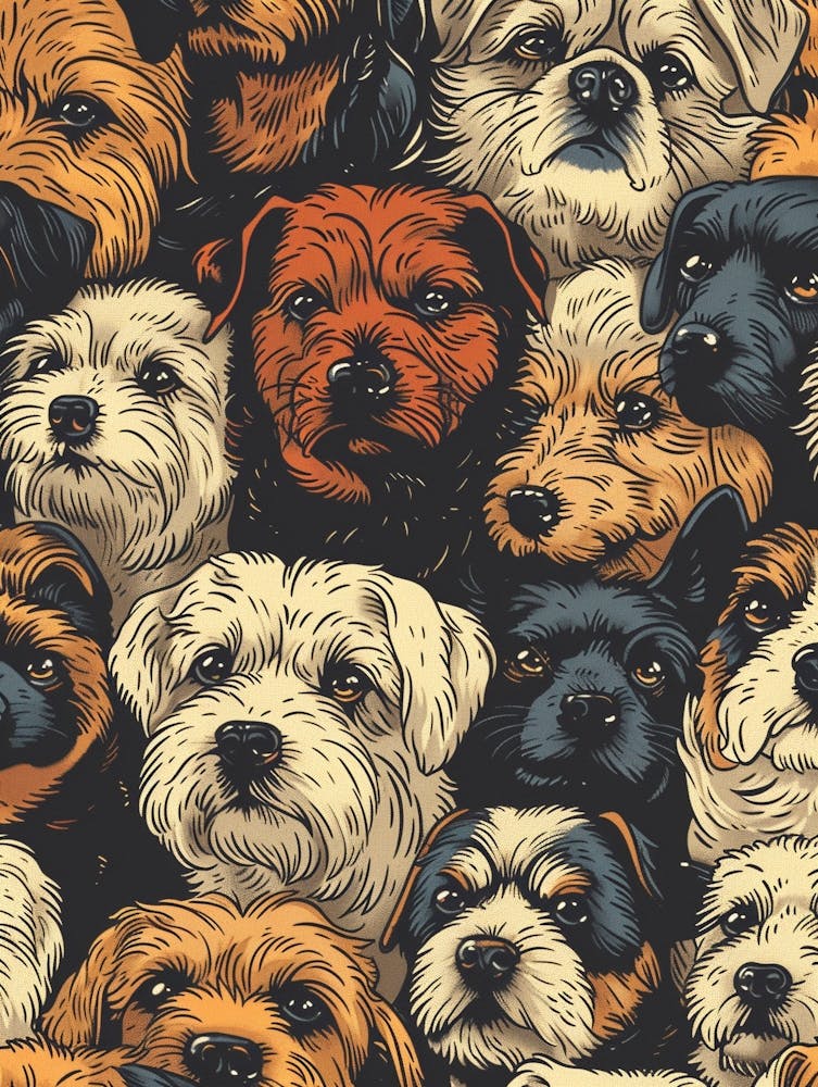 Œuvre d'Art Parfaitement Répétable Avec de Mignonnes Têtes de Chien 13