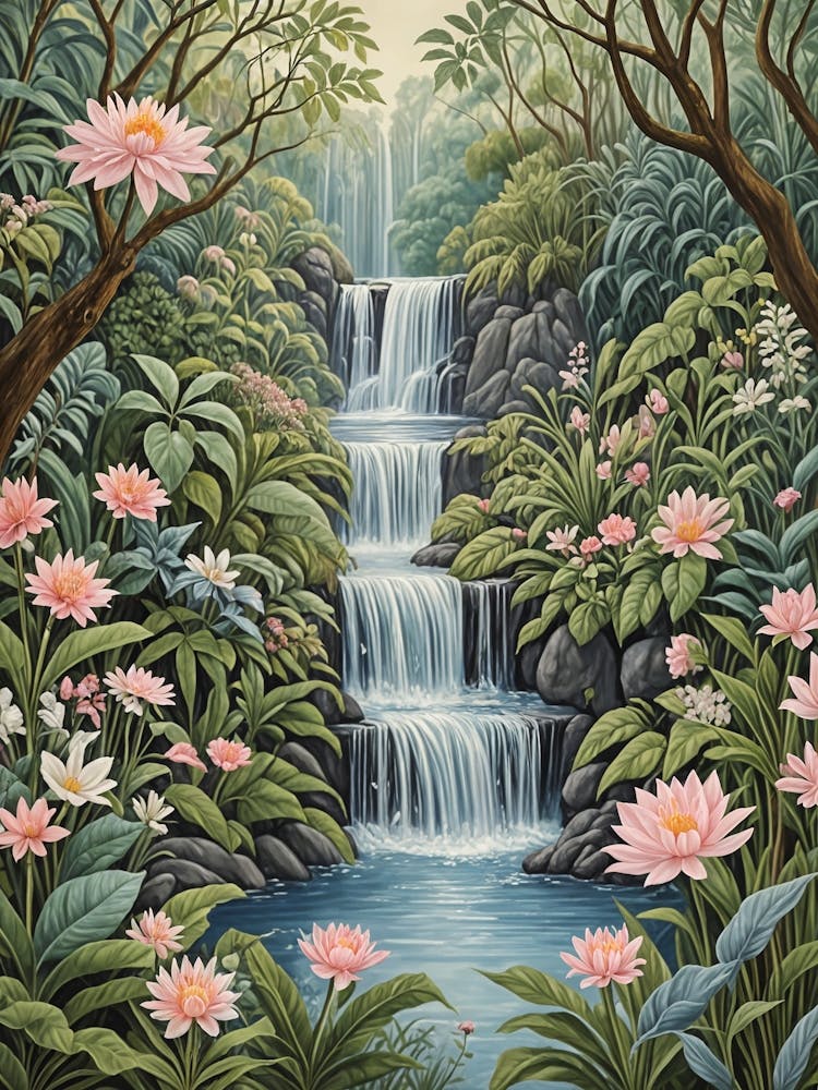 Romantic Waterfall In The Jungle