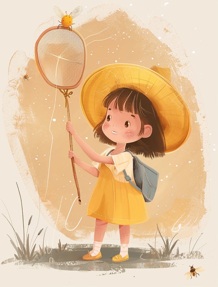 Kid Holding Net For Collecting Bugs Vector Illustration Illustration 395454930, In The Style Of Light Pink And Yellow, Miniaturecore, Brushwork Mastery, Dolly Kei, Dynamic Action Sequences, Whitcomb Girls, Classic Japanese Simplici