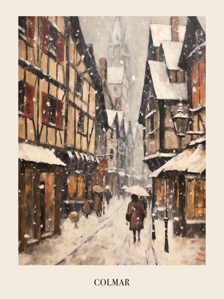 Vintage Winter Painting Poster Colmar France 1