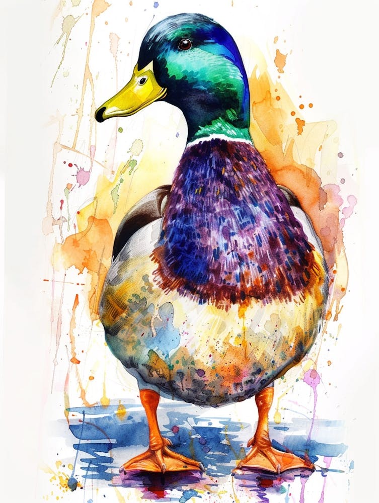 Mallard Duck Colourful Watercolour 1