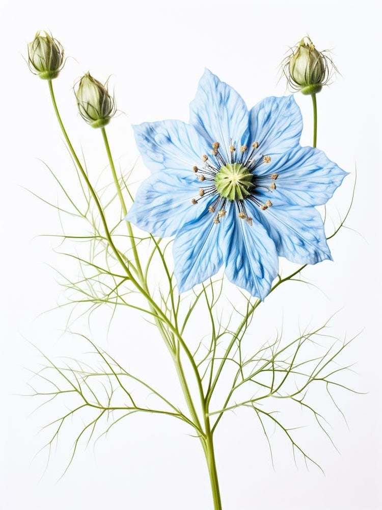 Pressed Flower Botanical Art Love In A Mist Nigella 5