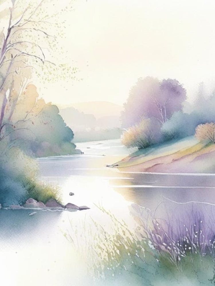 River Current Landscapes Waterscape Gouache 1