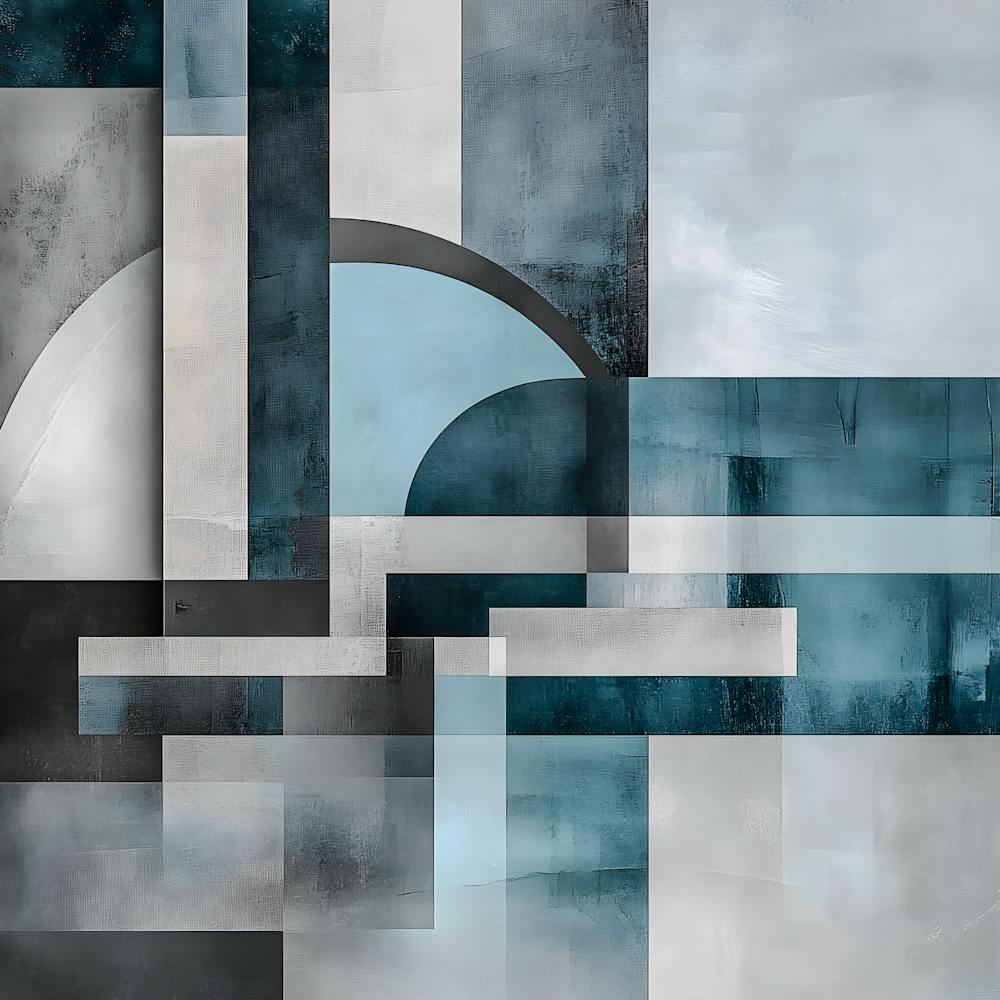 Architectural Reflections - #AbstractArt #GeometricDesign #ModernArt #MinimalistStyle #BlueTones #ArchitecturalInspiration #ContemporaryArt #CleanLines #TexturedCanvas #FyArt