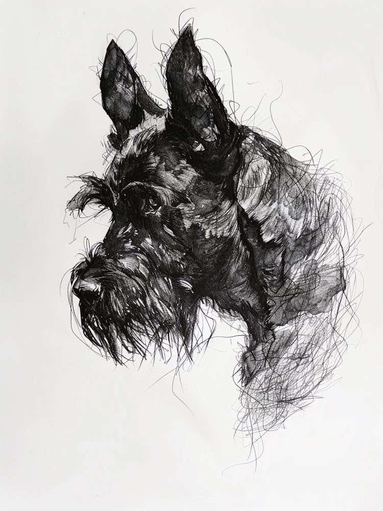 Furry Short Haired Dog Line Sketch 1