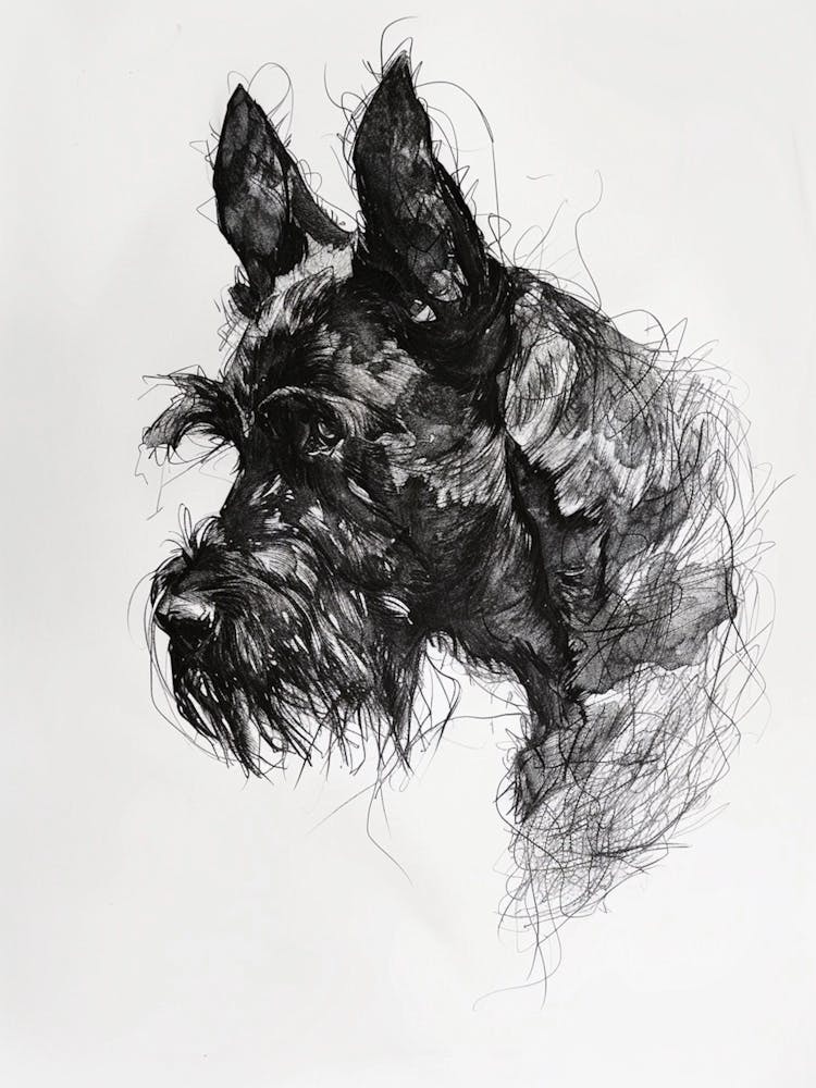 Furry Short Haired Dog Line Sketch 1