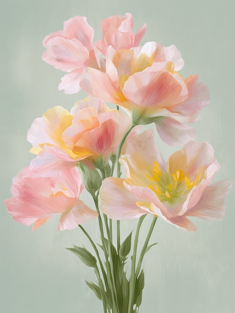 Freesia Flowers Acrylic Painting In Pastel Colours 4
